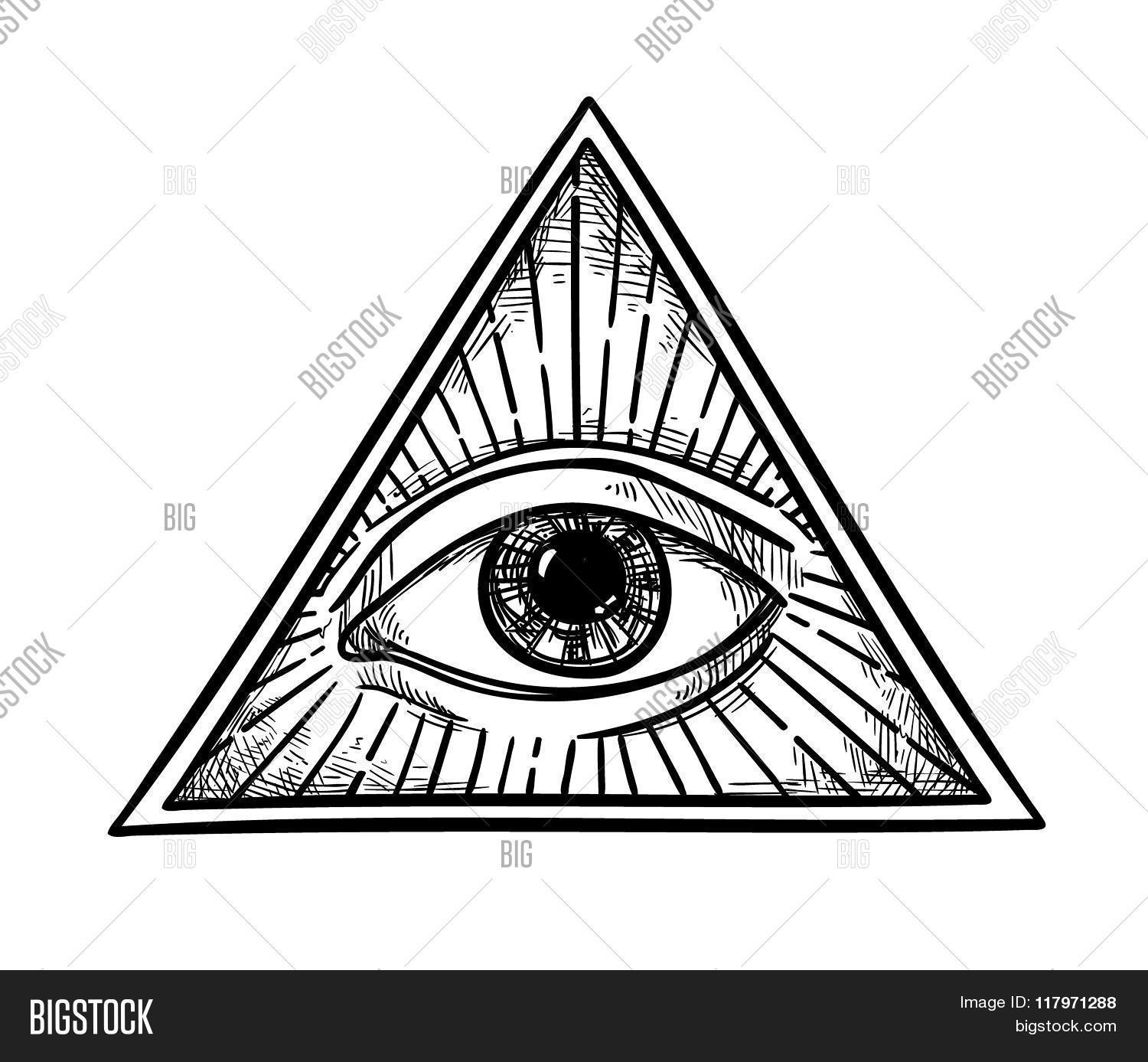 Hand Drawn Vector Illustration All Seeing Eye Pyramid Symbol