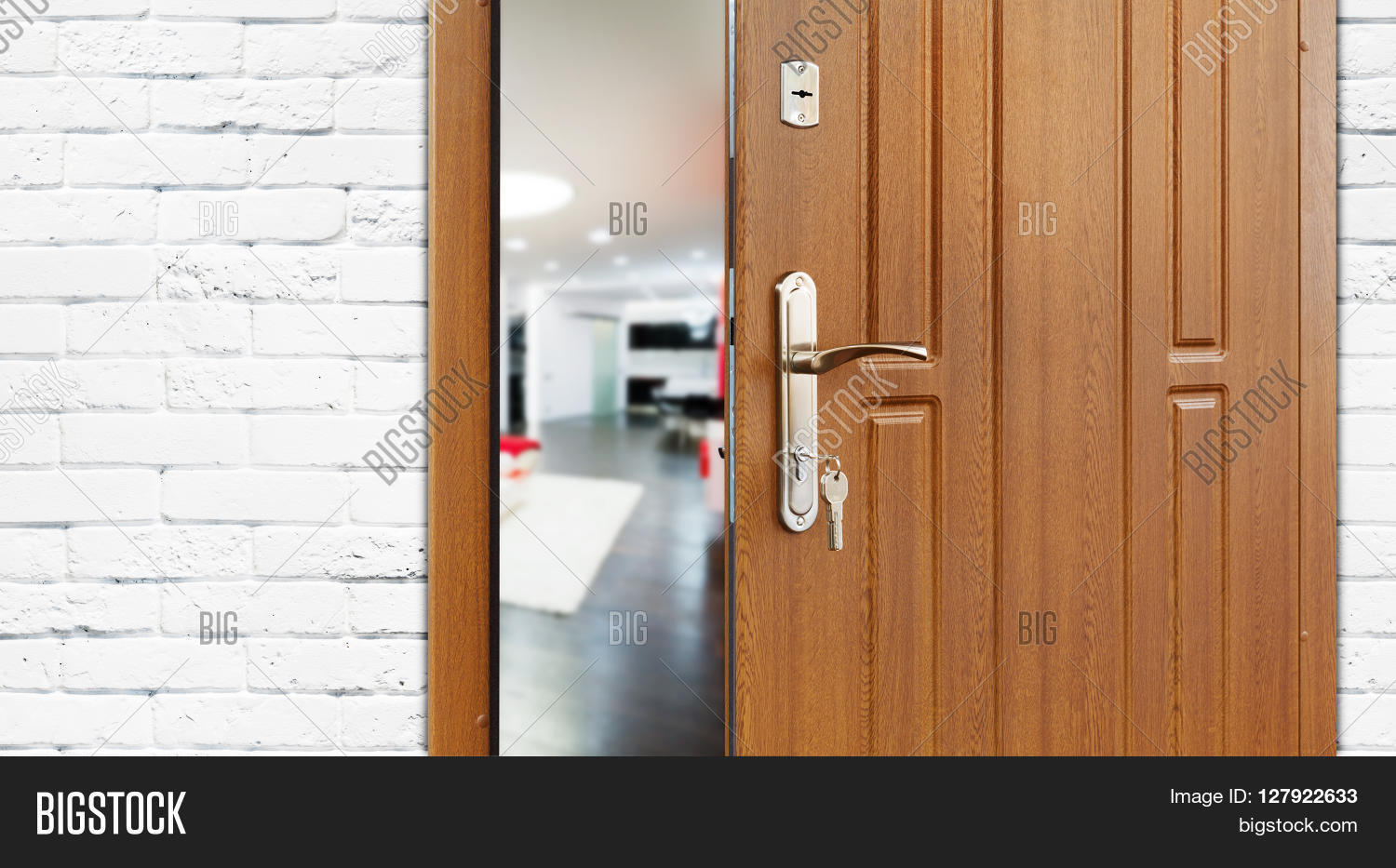 Half Opened Door To A Living Room Access