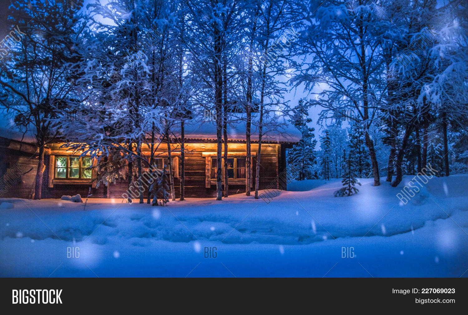 Romantic View Of Old Traditional Wooden Forest Cabin In The