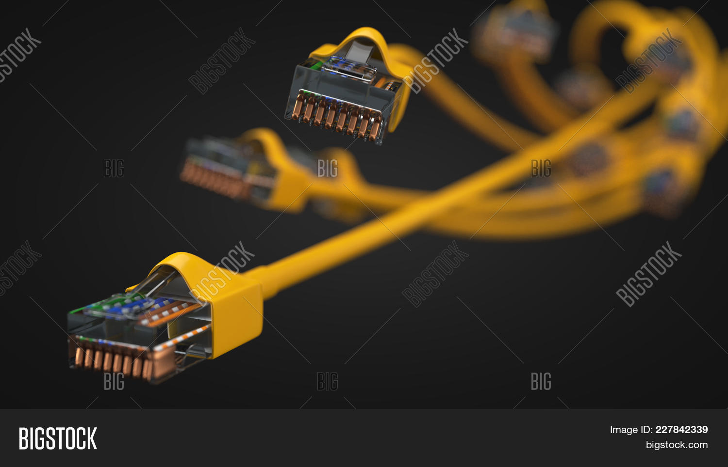 Yellow Internet Cables Conceptual 3d Illustration Of Ethernet Cable And Rj 45 Plug With Black Back 227842339 Image Stock Photo