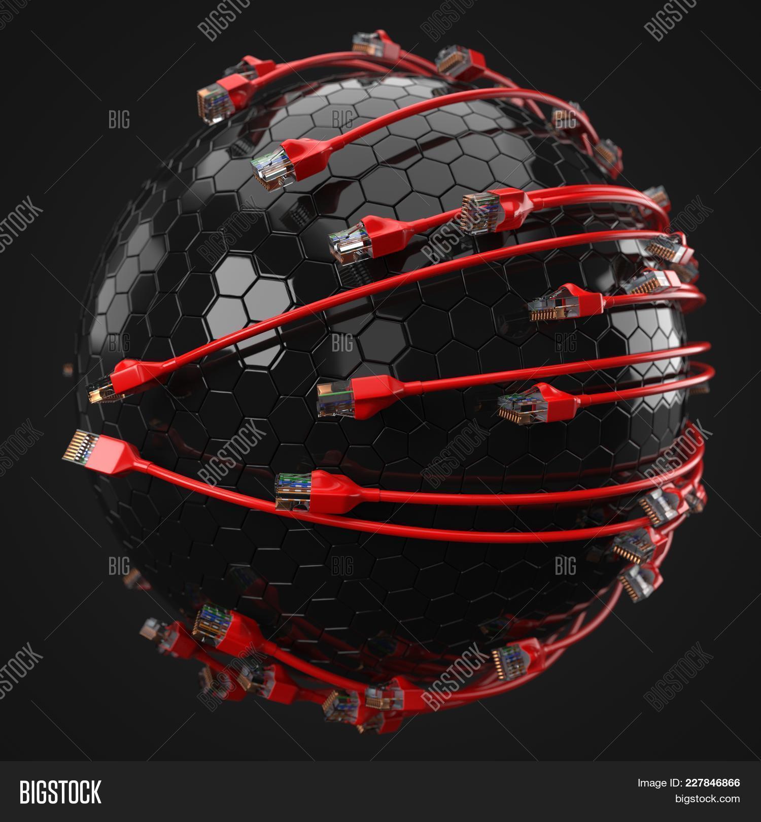 Red Internet Cables Covering Hi Tech Sphere Conceptual 3d Illustration Of Ethernet Cable And Rj 45 227846866 Image Stock Photo