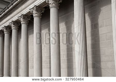 Vintage Old Justice Courthouse Column. Neoclassical colonnade with ...
