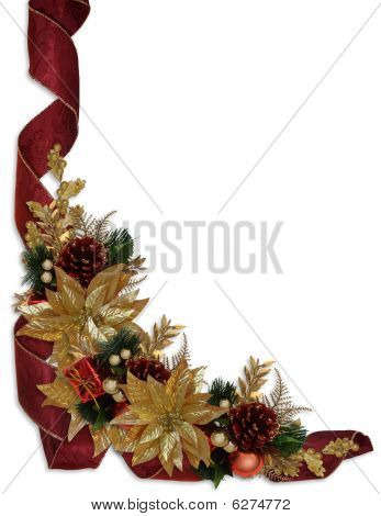 christmas border ribbons gold poinsettias photo stock