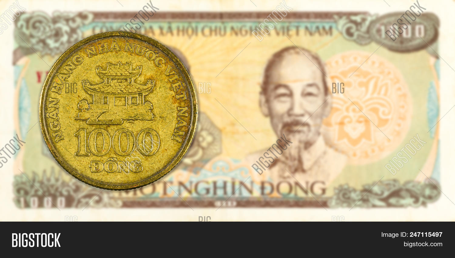 1000 Dong Coin Against Vietnamese Bank Note Obverse Vietnamese Dong Bank Note Obverse