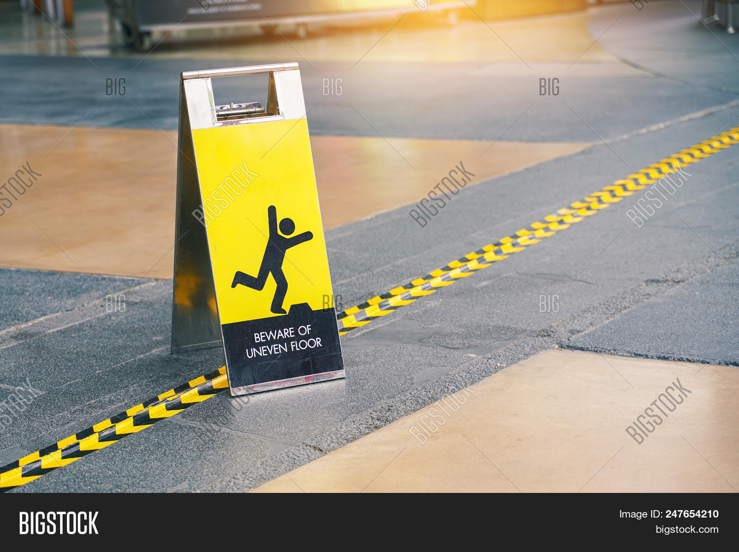 Beware Of Uneven For Sign Board With Light And Copy Space