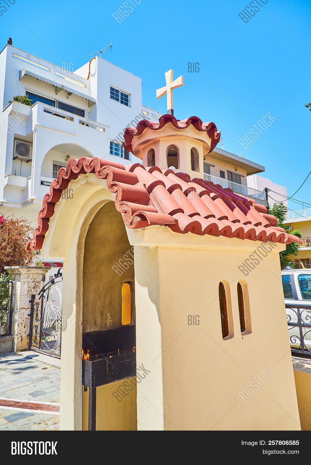 Aegean,Byzantine,Catholic,Cos,Greece,Kos,South,architecture,art,candles,catholicism,chapel,christian,christianity,church,city,cityscape,construction,culture,daylight,downtown,europe,european,exterior,faith,fire,flame,greek,hellenic,holy,island,landmark,light,mediterranean,monument,mosaic,nobody,orthodox,pray,religion,religious,roadside,shrine,small,street,temple,town,urban,worship