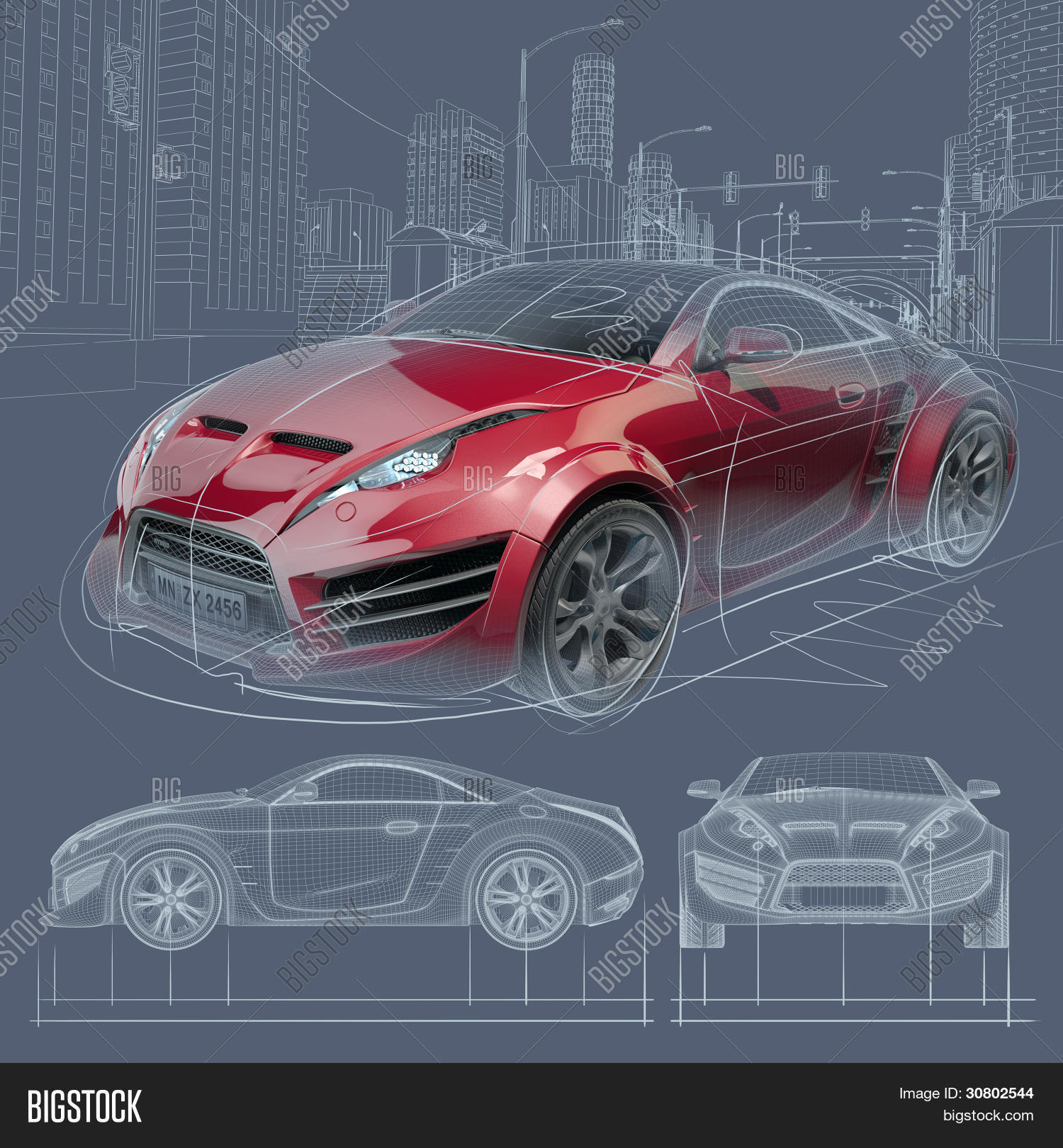 Sports Car Blueprint Original Design Architecture