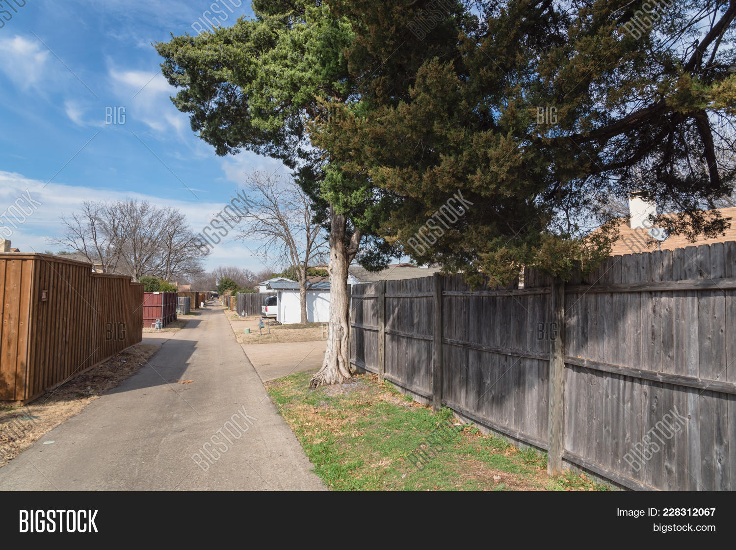 alley,alleyway,america,apartment,architecture,back,backstreet,blue,building,cityscape,cloud,concrete,corridor,dallas,empty,estate,fence,garage,home,house,lonely,narrow,neighborhood,nobody,north,oak,old,passage,path,people,real,residential,road,scene,sidewalk,sky,street,structure,suburban,texas,town,tree,urban,usa,view,village,wall,way,winter,wooden