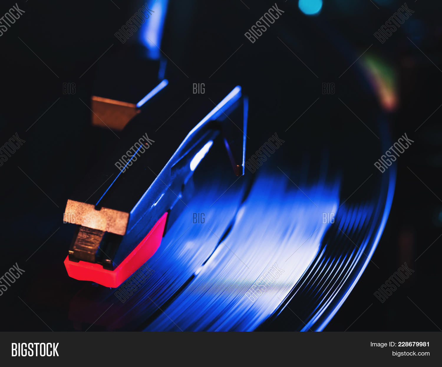 Cinemagraph Retro Record Vinyl Player Record On Turntable Top View Close Up Loop Able Vintage Ph Image Stock Photo