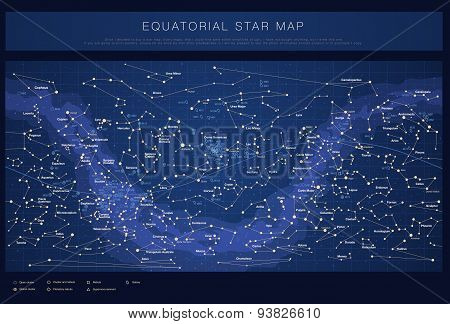 High detailed star map with names of stars, contellations and Messier ...