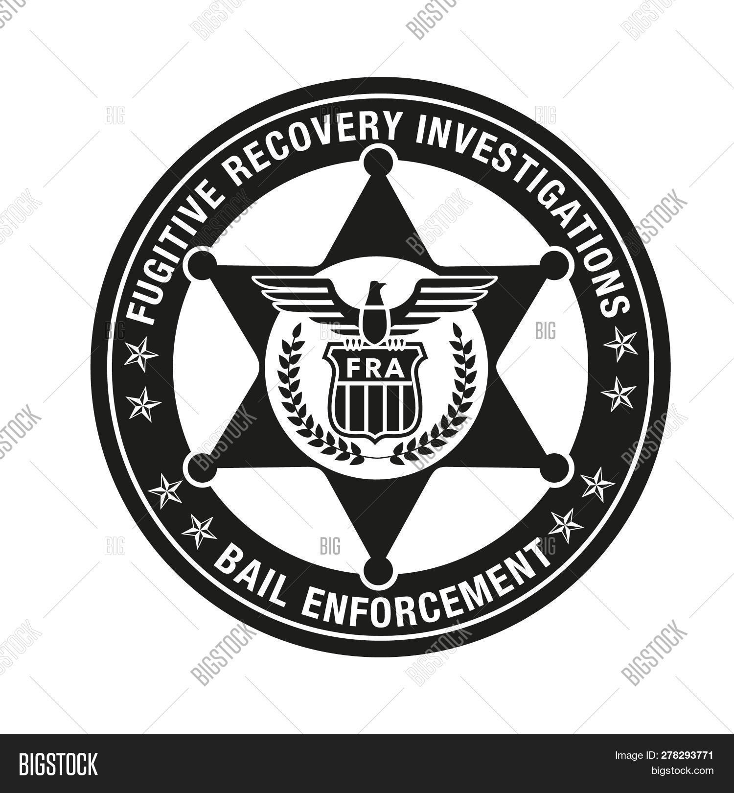 Art,Black,States,US,United,White,agent,badge,bail,bondsman,bounty,cops,eagle,enforce,flag,fugitive,gold,illustration,investigate,investigation,investigator,police,recovery,shield