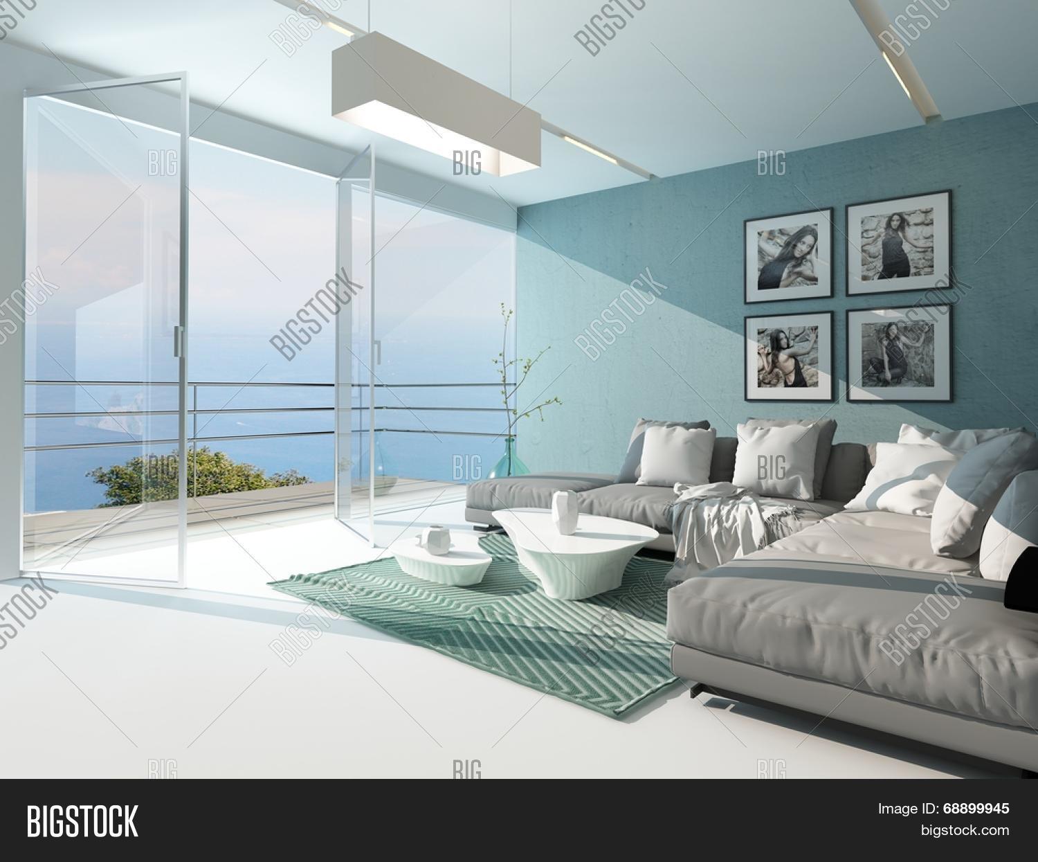 Luxury Waterfront Apartment Living Room With A Floor To Ceiling