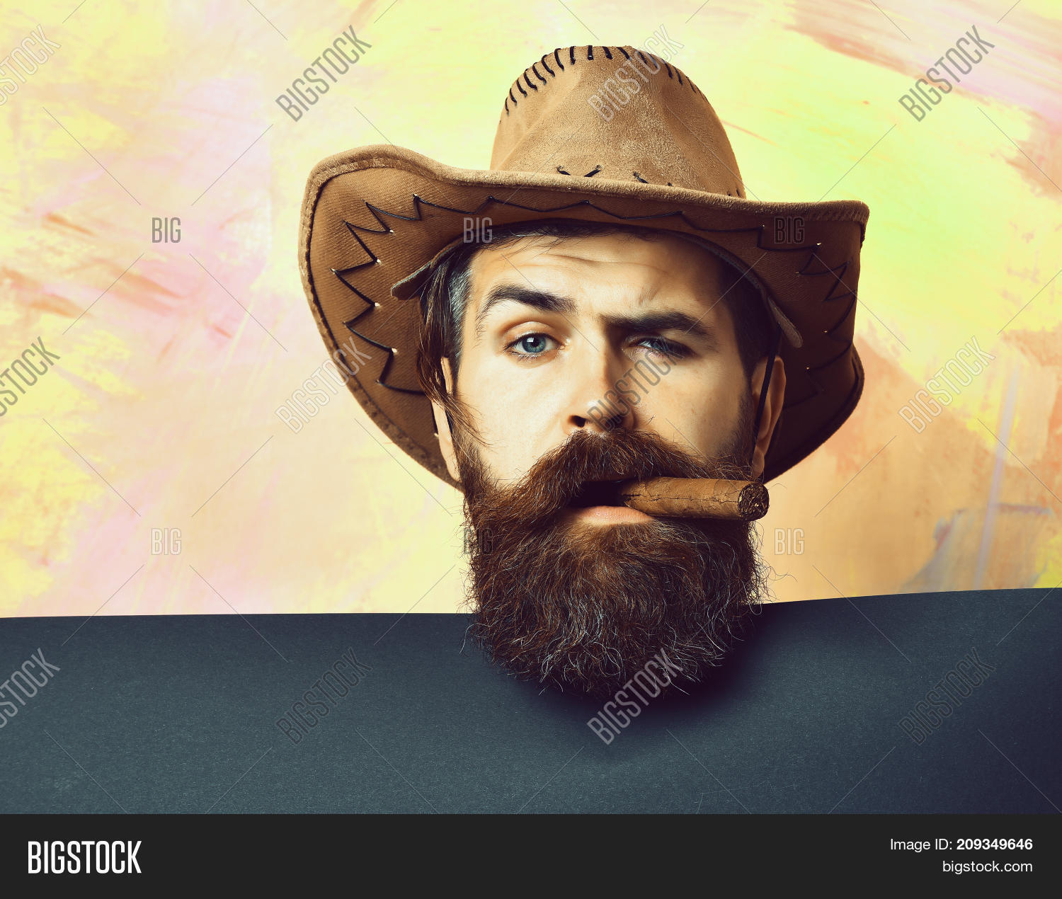 Bearded Brutal Caucasian Hipster Cowboy 209349646 Image