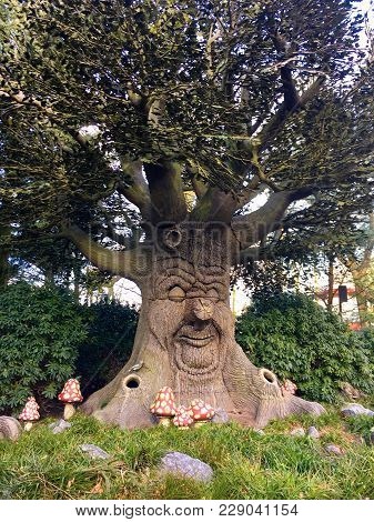 Talking Happy Tree As A Symbol And Concept Of Environmental Protection And Green Peace. Fairy Tree.