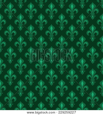 Royal Heraldic Lilies Fleur De Lis Emerald Green Velvet