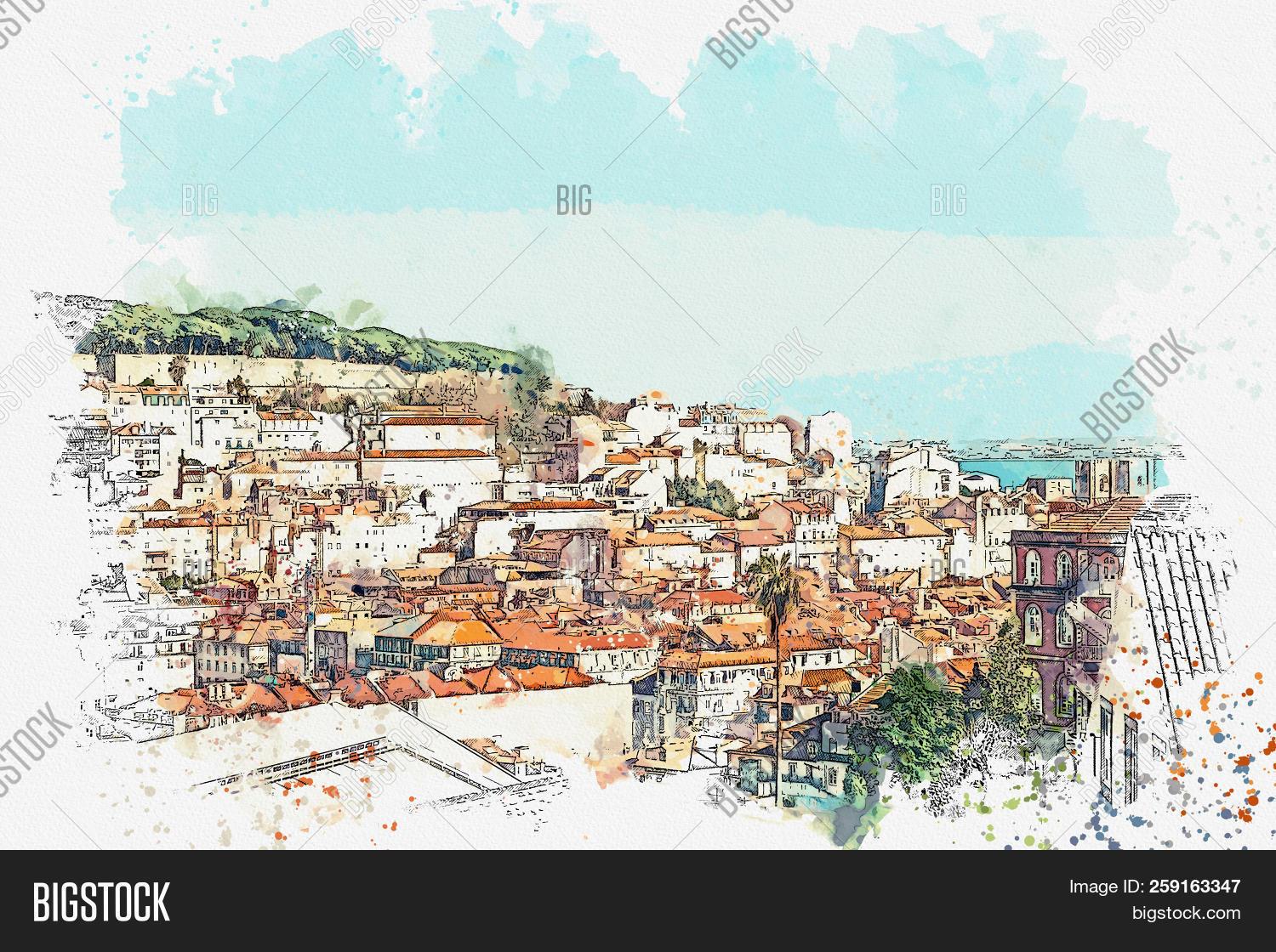 Lisbon,Portugal,Portuguese,aquarelle,architectural,architecture,art,artwork,background,building,card,cartoon,city,color,colored,destination,drawing,drawn,europe,european,exterior,graphic,hand,home,house,illustration,multicolor,oil,outdoor,paint,painting,panoramic,paper,pattern,postcard,poster,sketch,sketching,street,style,tourism,tourist,town,traditional,travel,urban,view,vintage,watercolor,watercolour