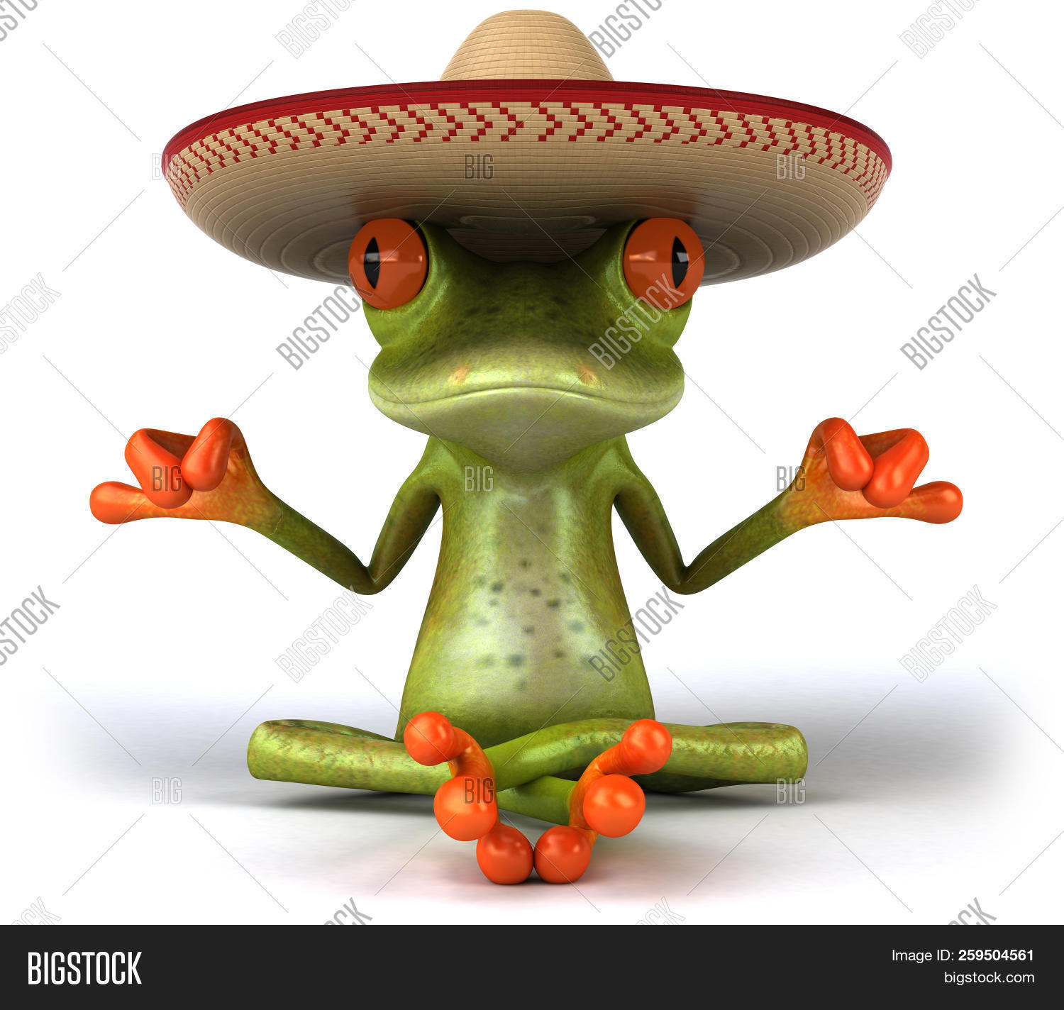 3d,animal,eye,frog,fun,green,humour,illustration,mexican,mexico,nature,red,redeye,sombrero,tree frog,yoga,zen
