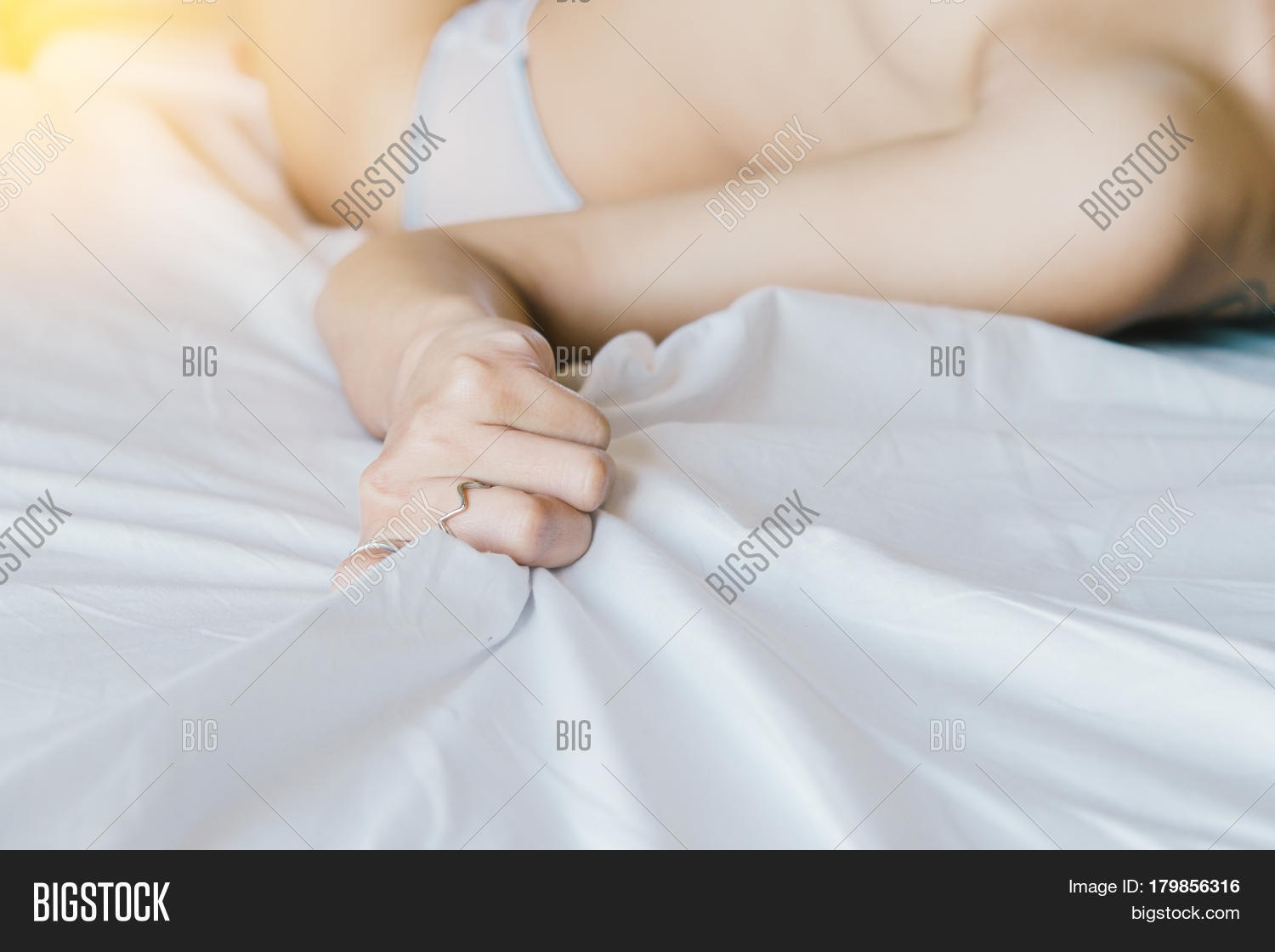 Woman Hand Grasp Bed Sheet Fe 179856316 Image Stock Photo